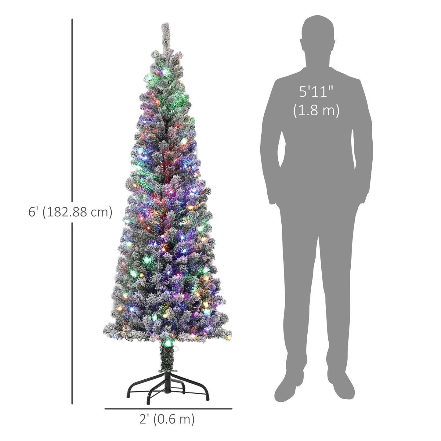 Sapin de Noël crayon enneigé DEL bicolores télécommande