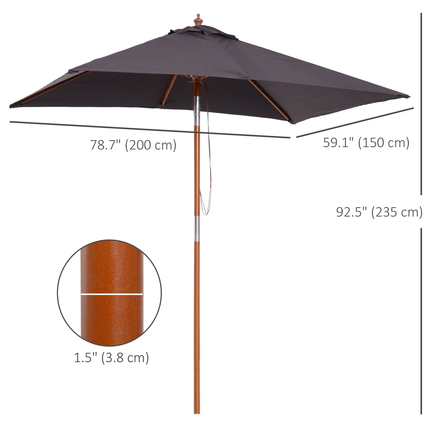 Parasol rectangulaire de patio inclinable 200 x 150 cm