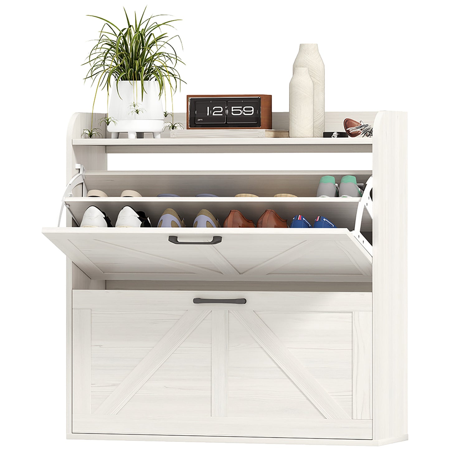 Armoire à chaussures étroite style fermette 2 tiroirs