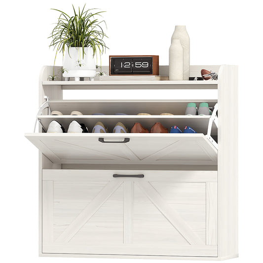 Armoire à chaussures étroite style fermette 2 tiroirs