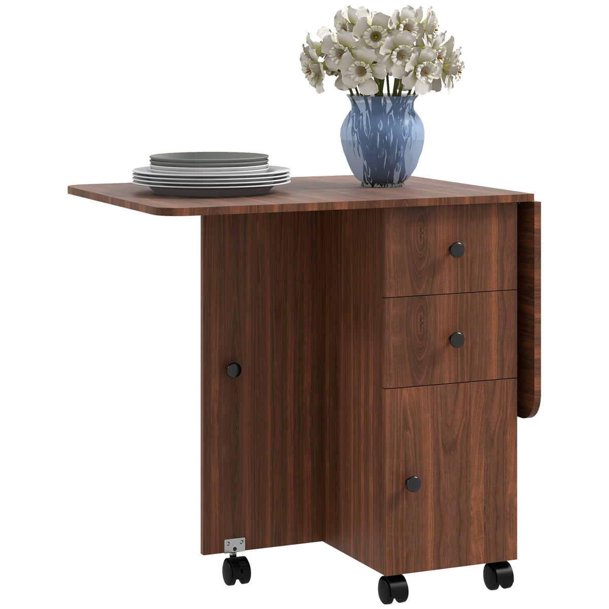 Table à manger pliante escamotable avec rangement — Roulettes