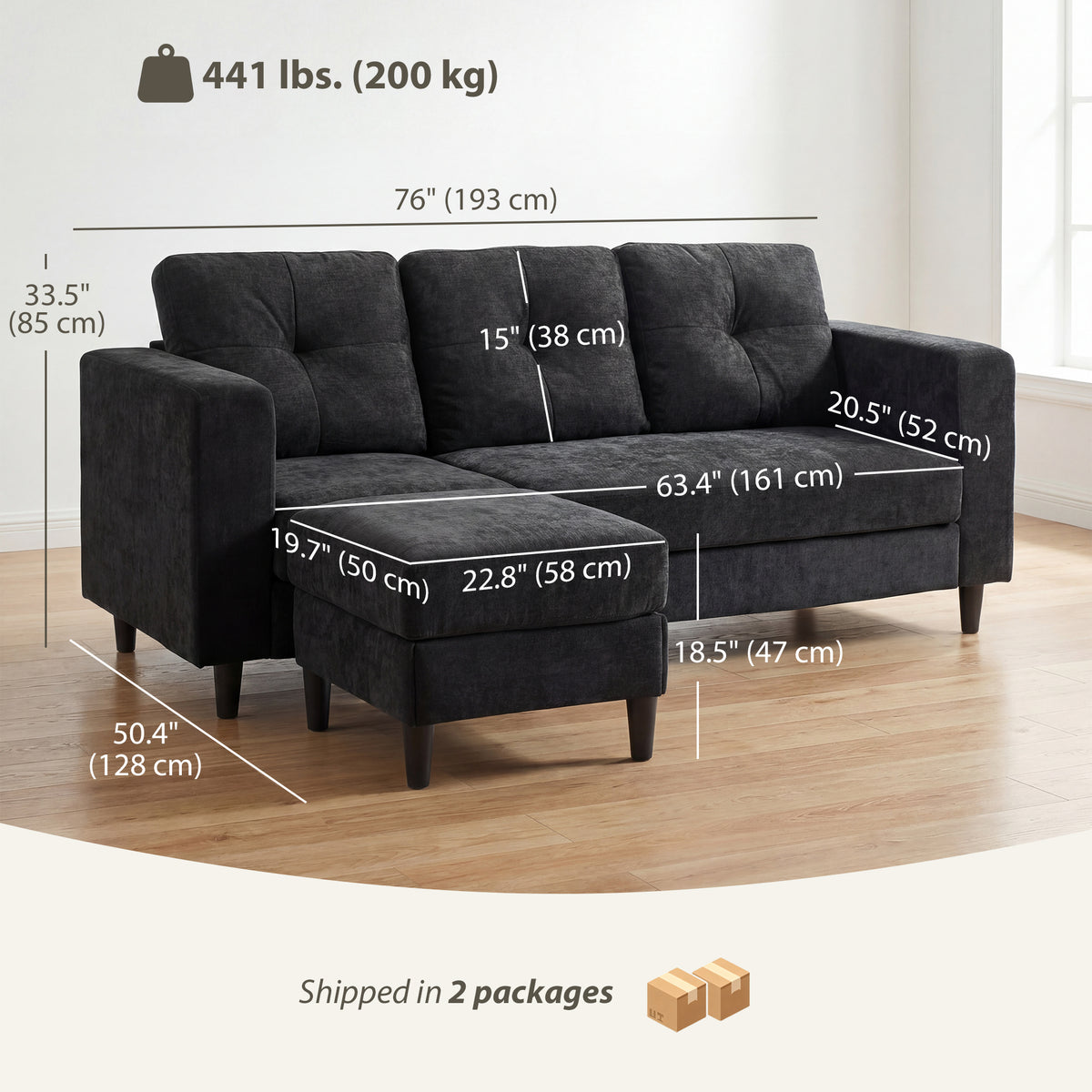 Divan sectionnel en L avec chaise modulable