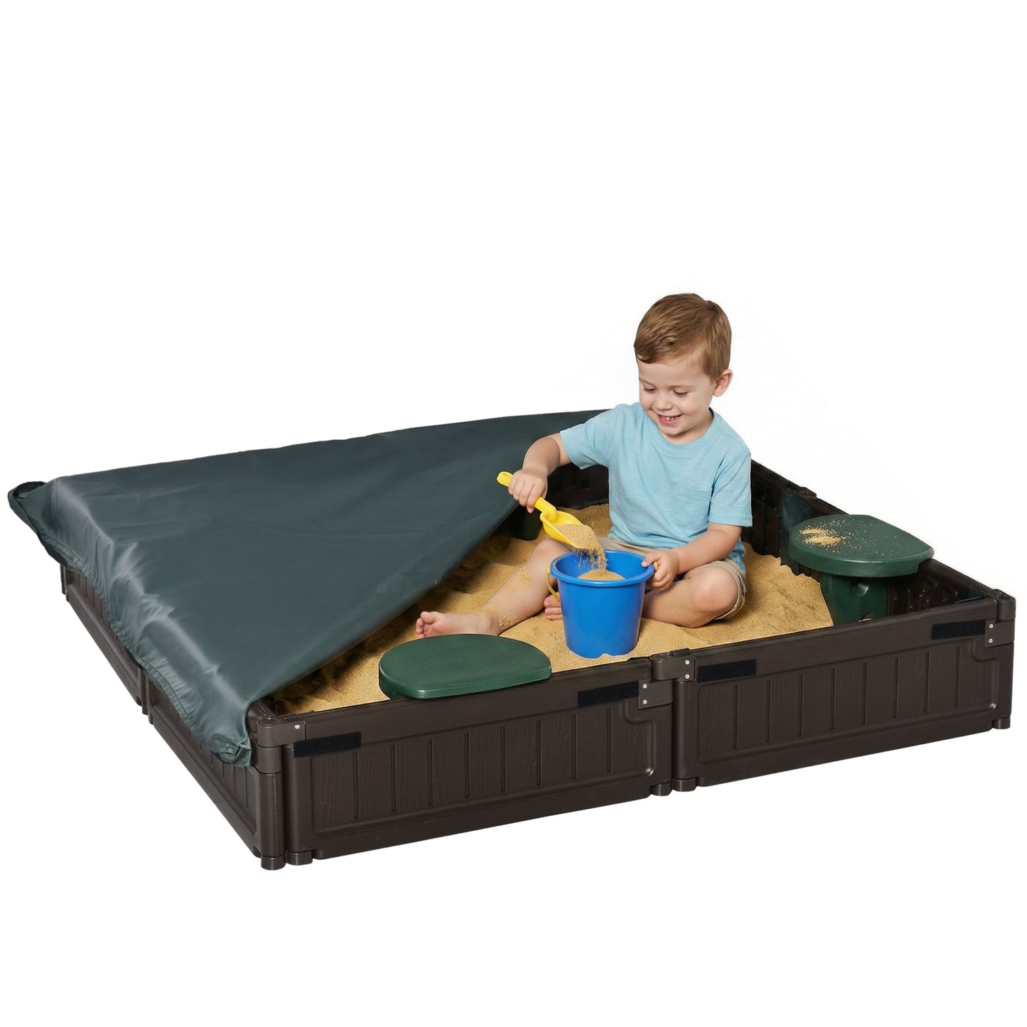 Bac à sable enfants avec auvent et siège
