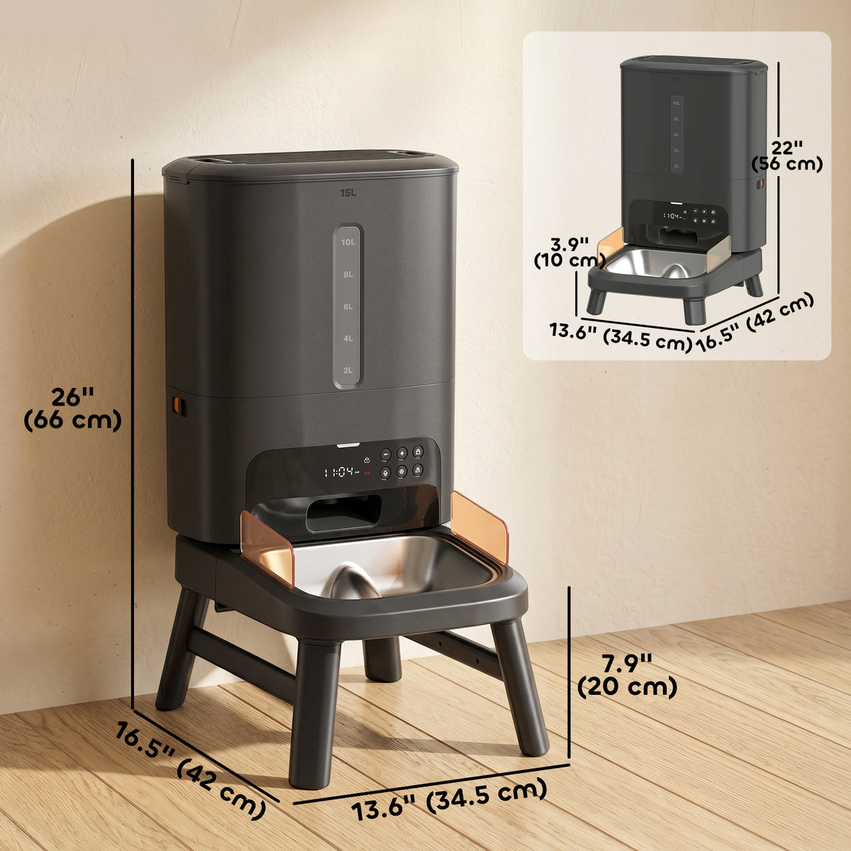 Distributeur automatique de nourriture anti-bourrage 15L