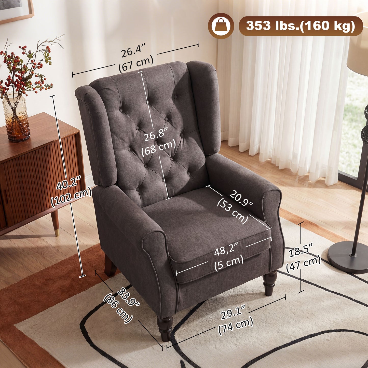 Fauteuil d'accent capitonné à dossier ailé en polyester