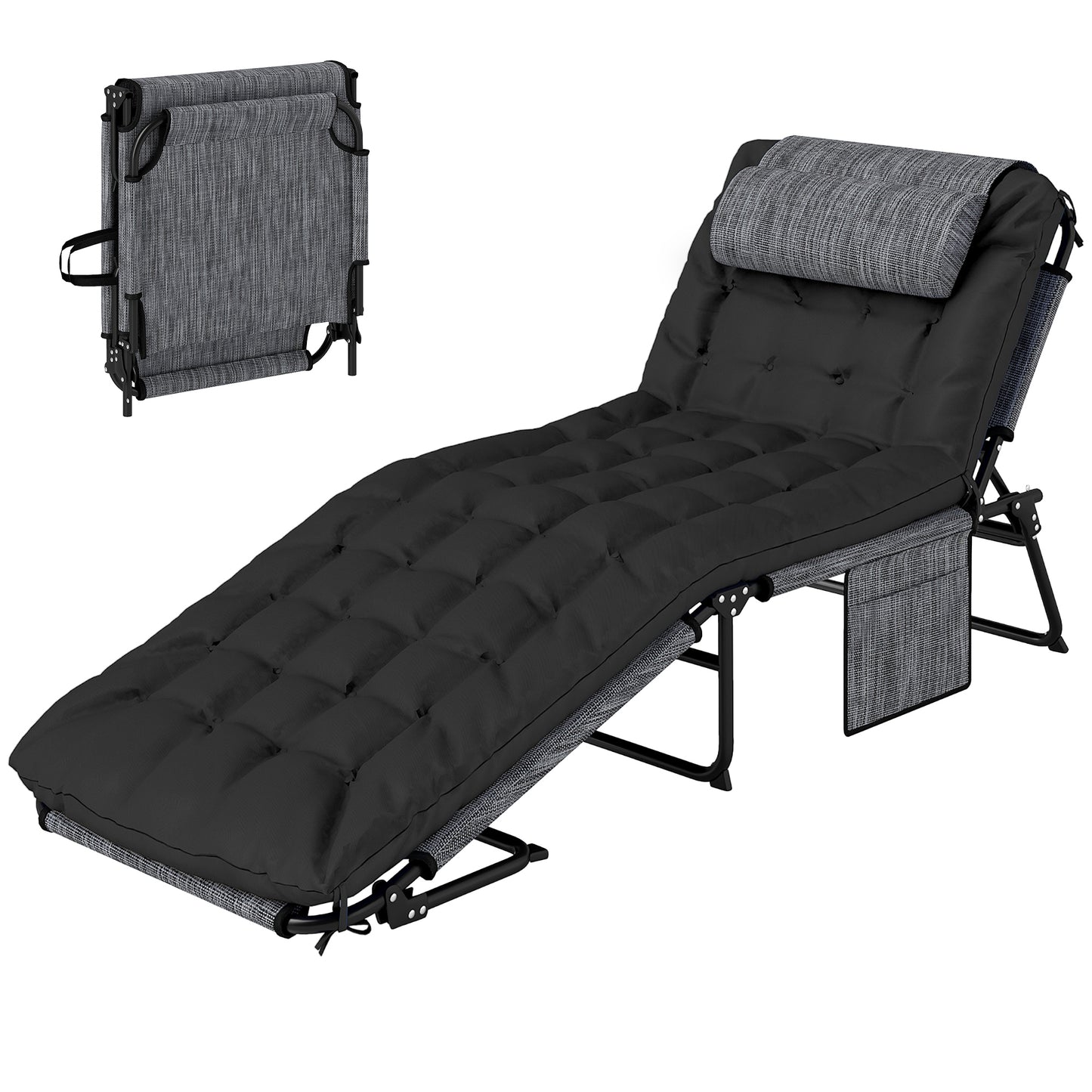 Chaise longue pliante 4 positions avec coussin