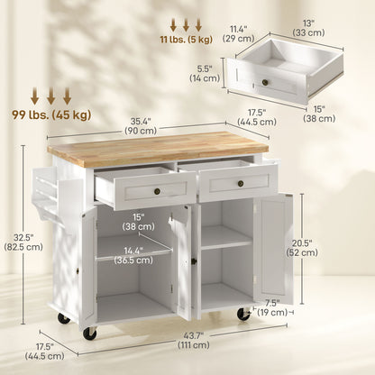 Îlot de cuisine mobile avec rangement et dessus bois