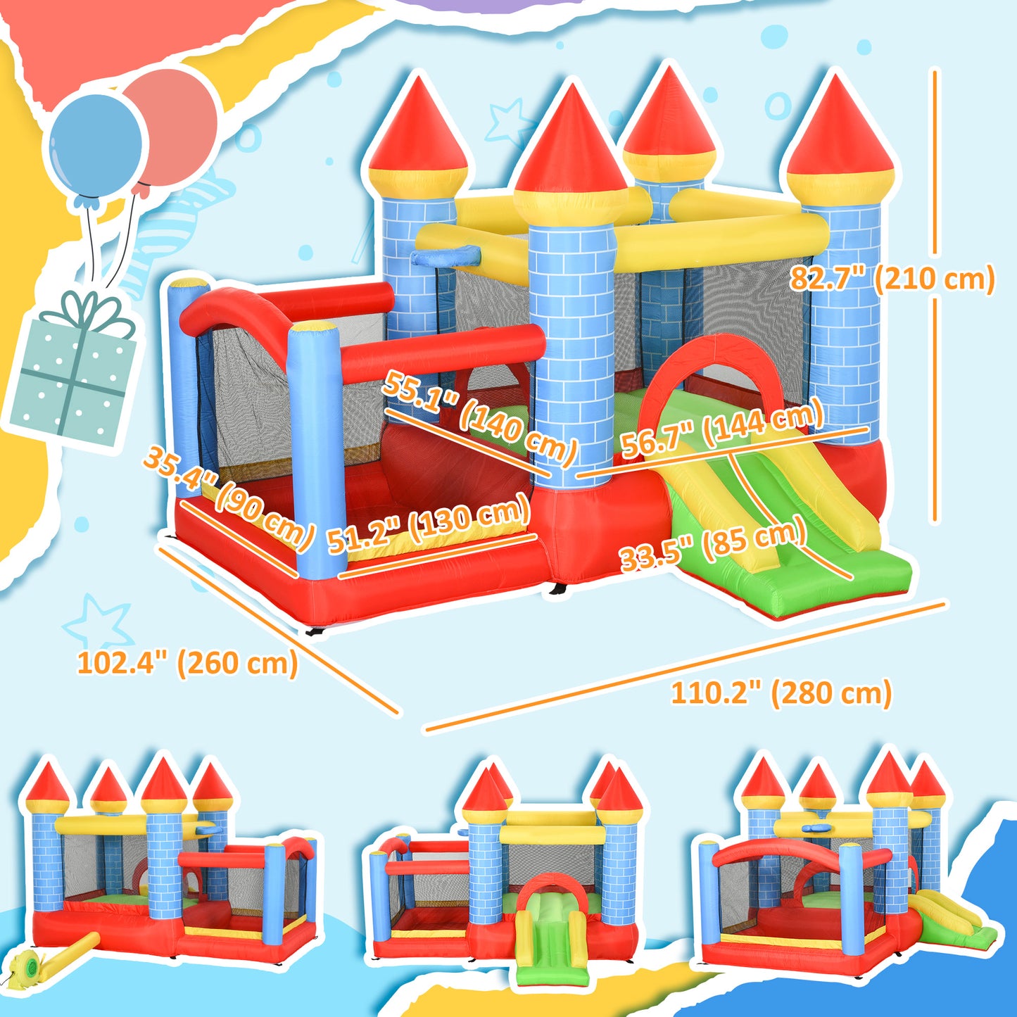 Château gonflable 4 en 1 avec trampoline, glissoire et piscine