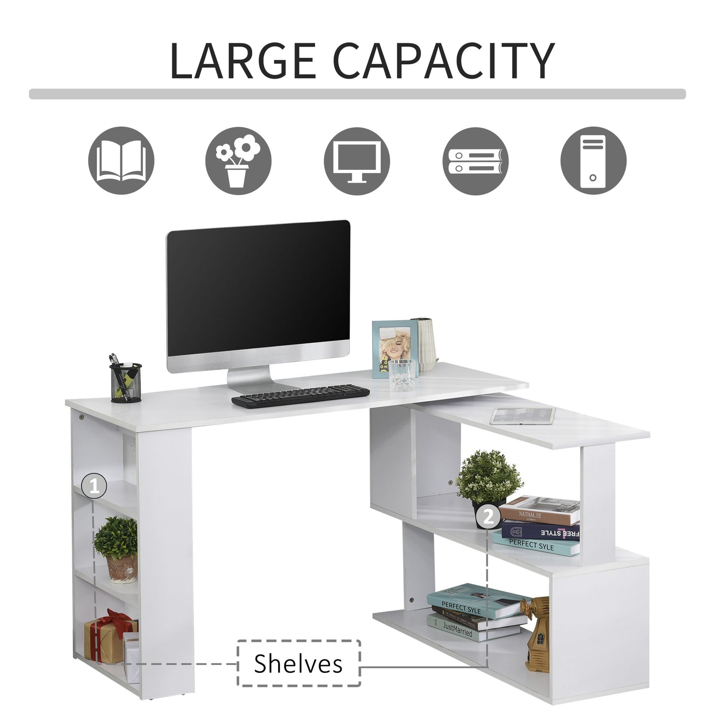 Bureau en L rotatif 360° avec rangement