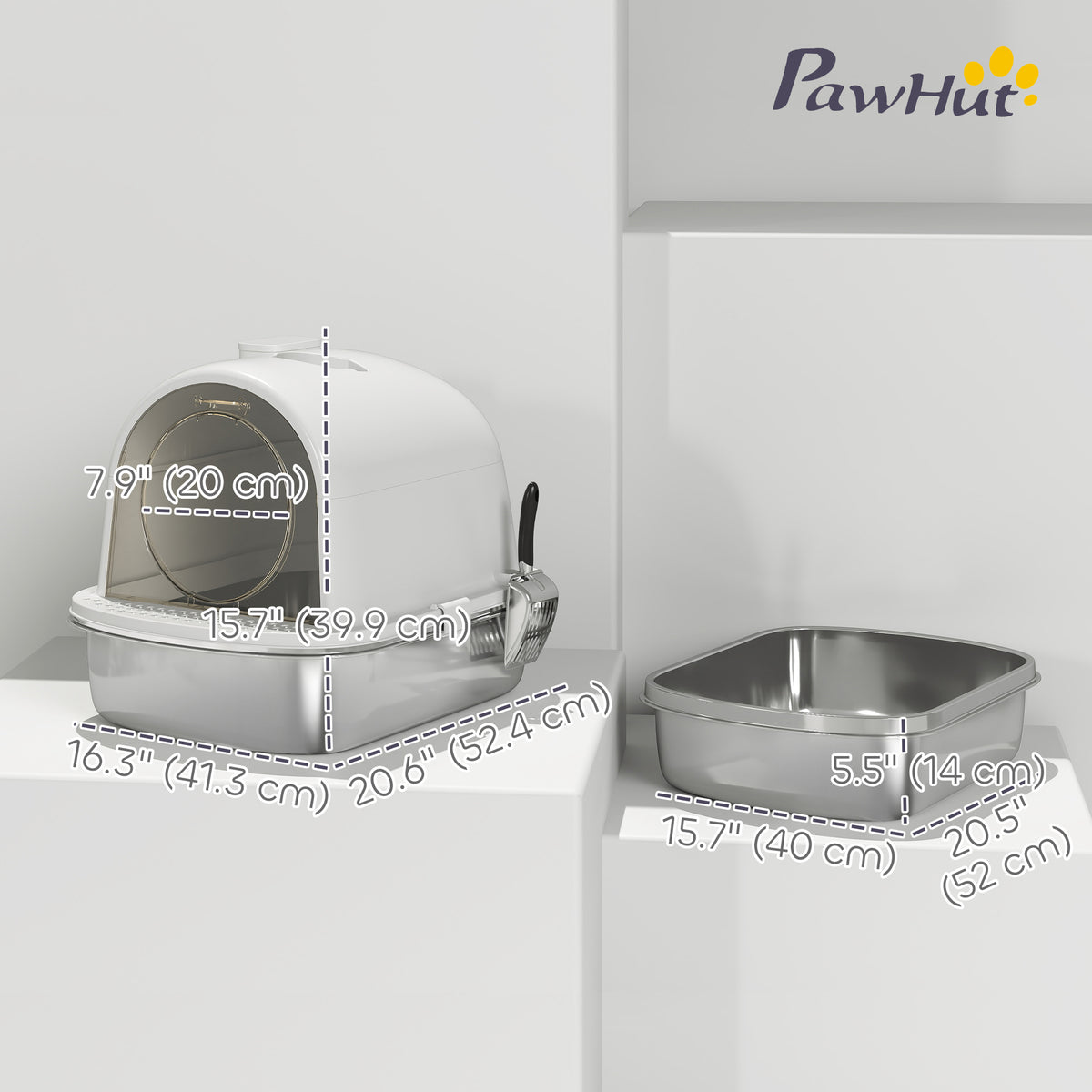 Litière pour chat en acier inoxydable avec scoop