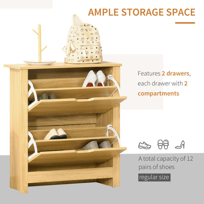 Armoire à chaussures 2 tiroirs rabattables et tablettes ajustables