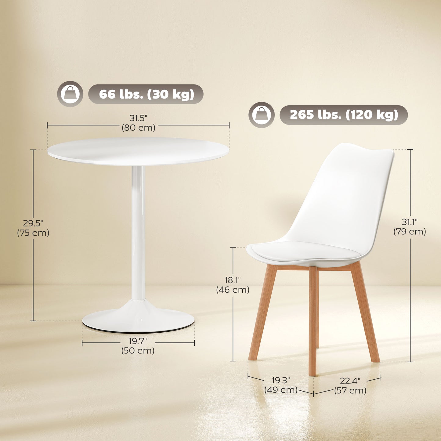 Ensemble salle à manger rond 5 pièces base piédestal