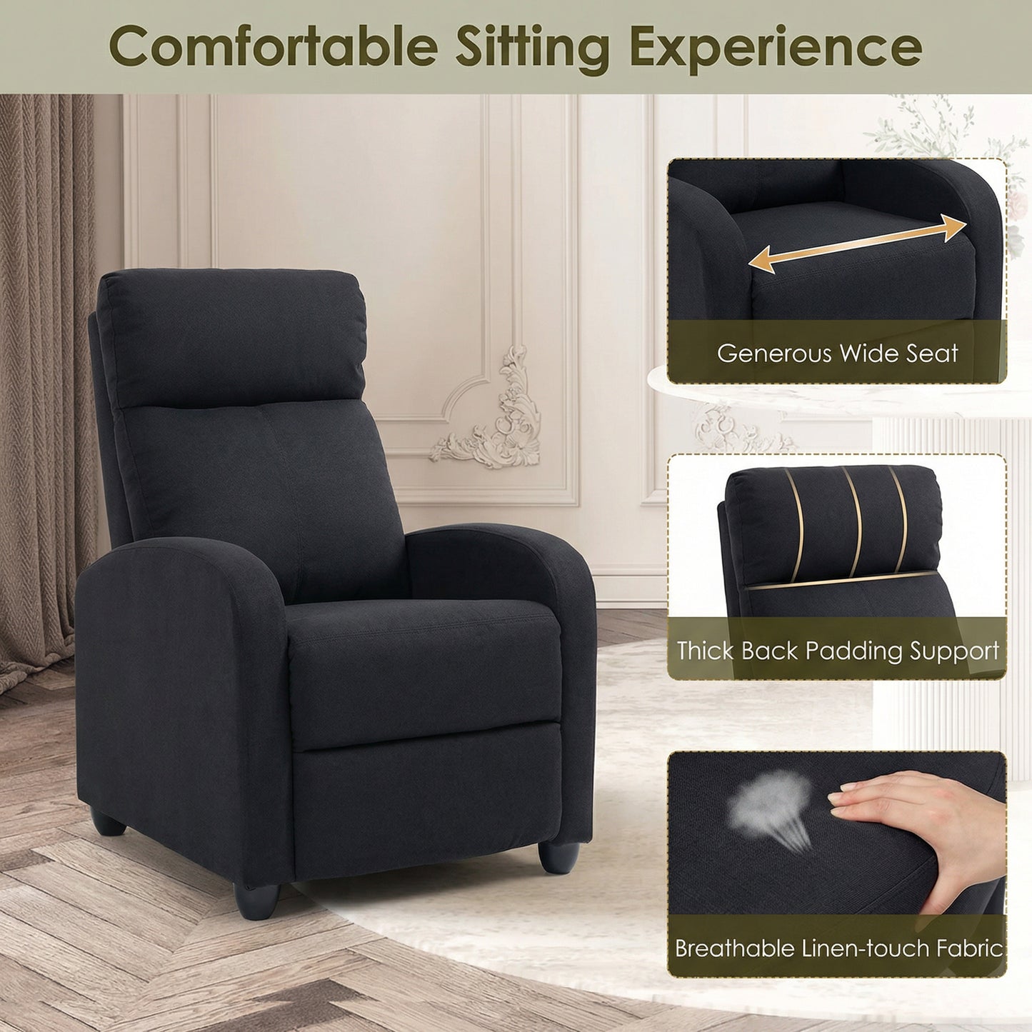 Fauteuil inclinable manuel rembourré lin pour salon