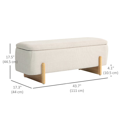 Banc coffre rembourré tissu lin pieds en bois