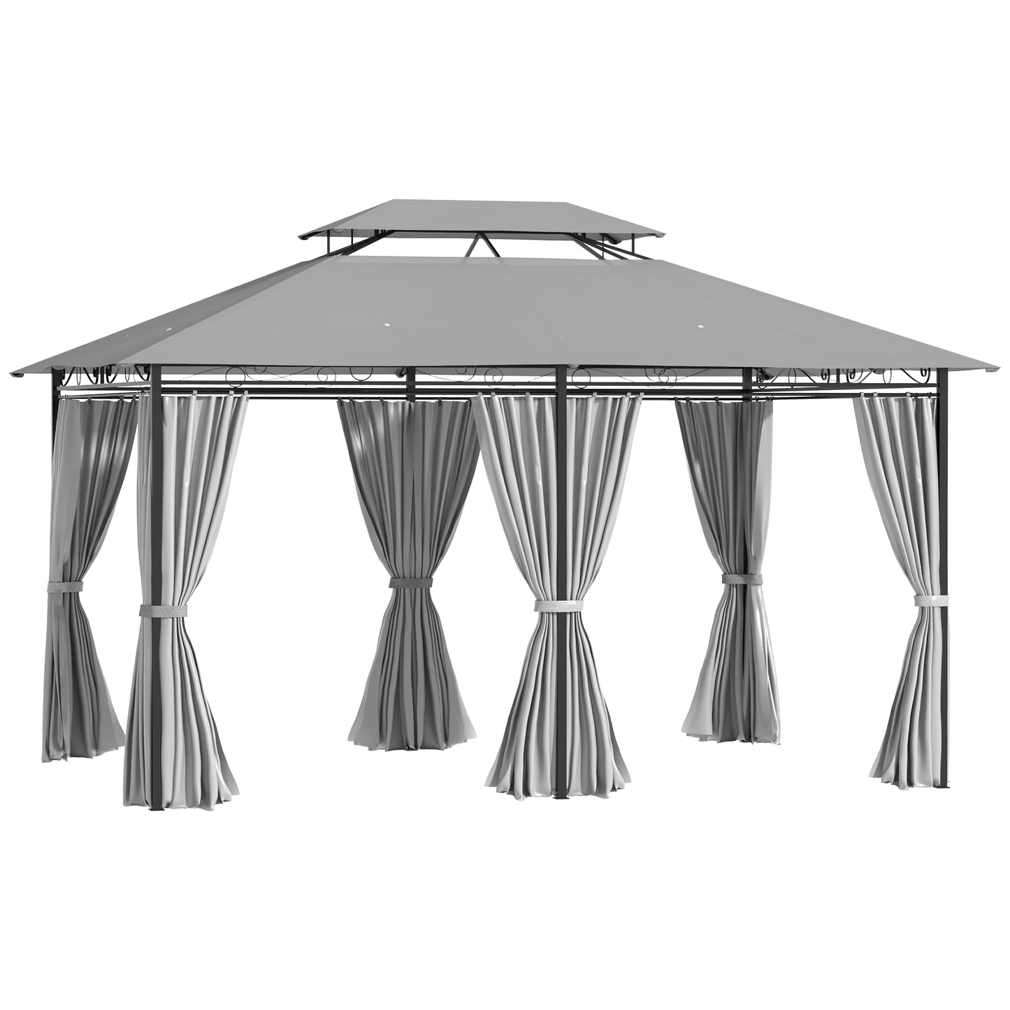 Gazebo de patio 2 niveaux 3 x 4 m avec rideaux