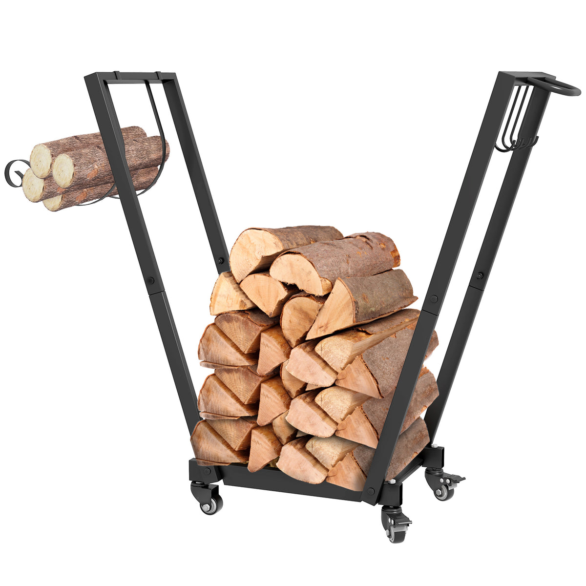 Porte-bûches extérieur sur roulettes en métal robuste