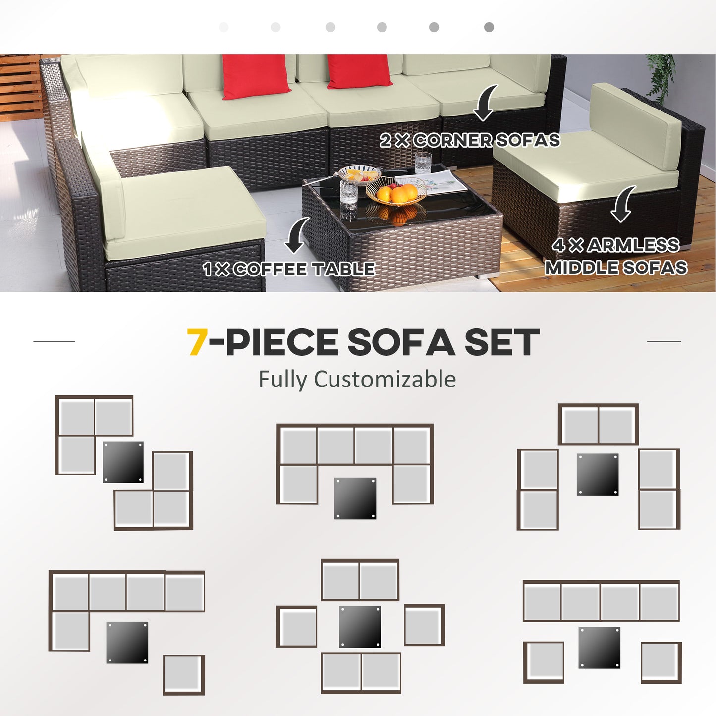 Outsunny 7-Piece Sectional Sofa Set - Brown & Beige Rattan
