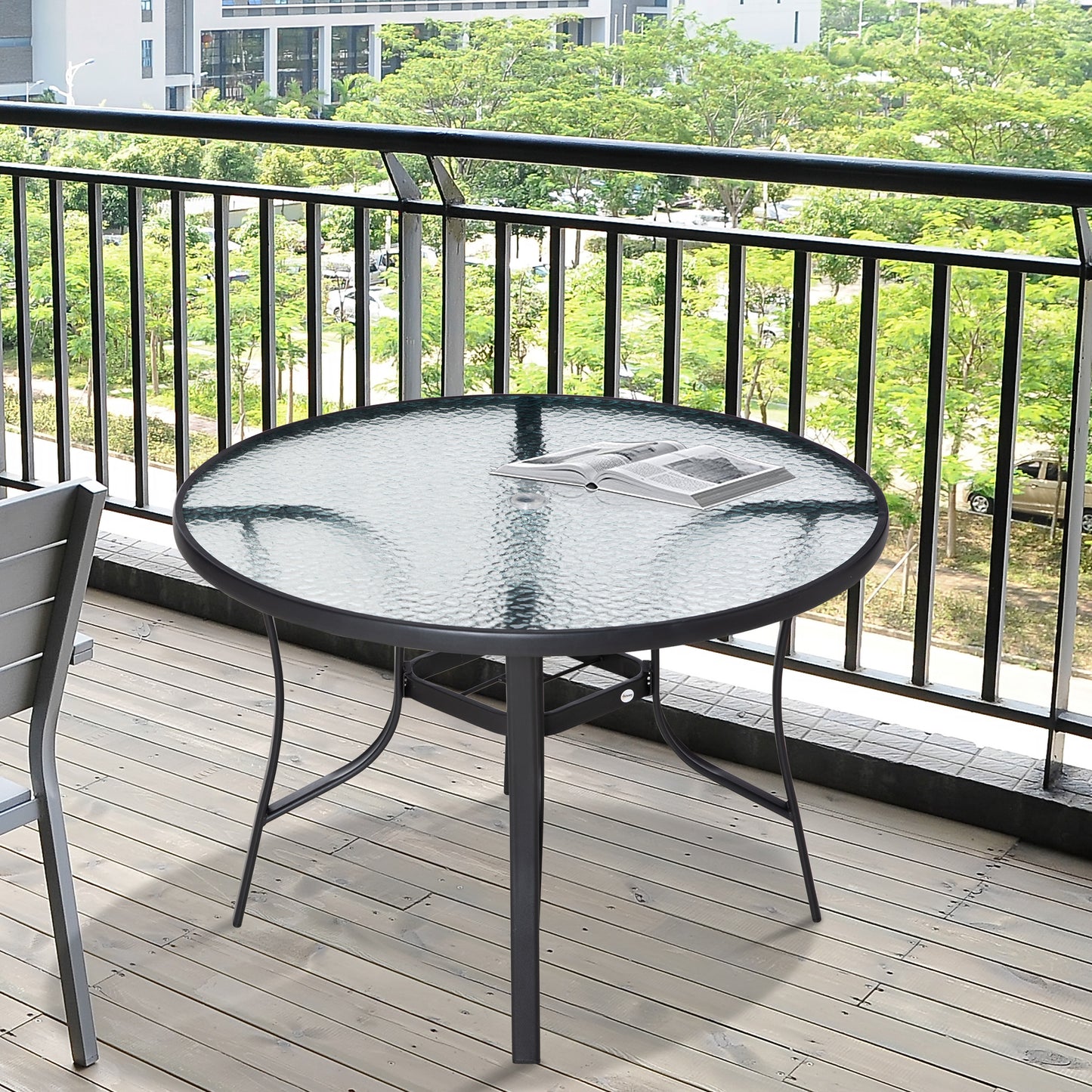 Table de patio ronde avec trou pour parasol
