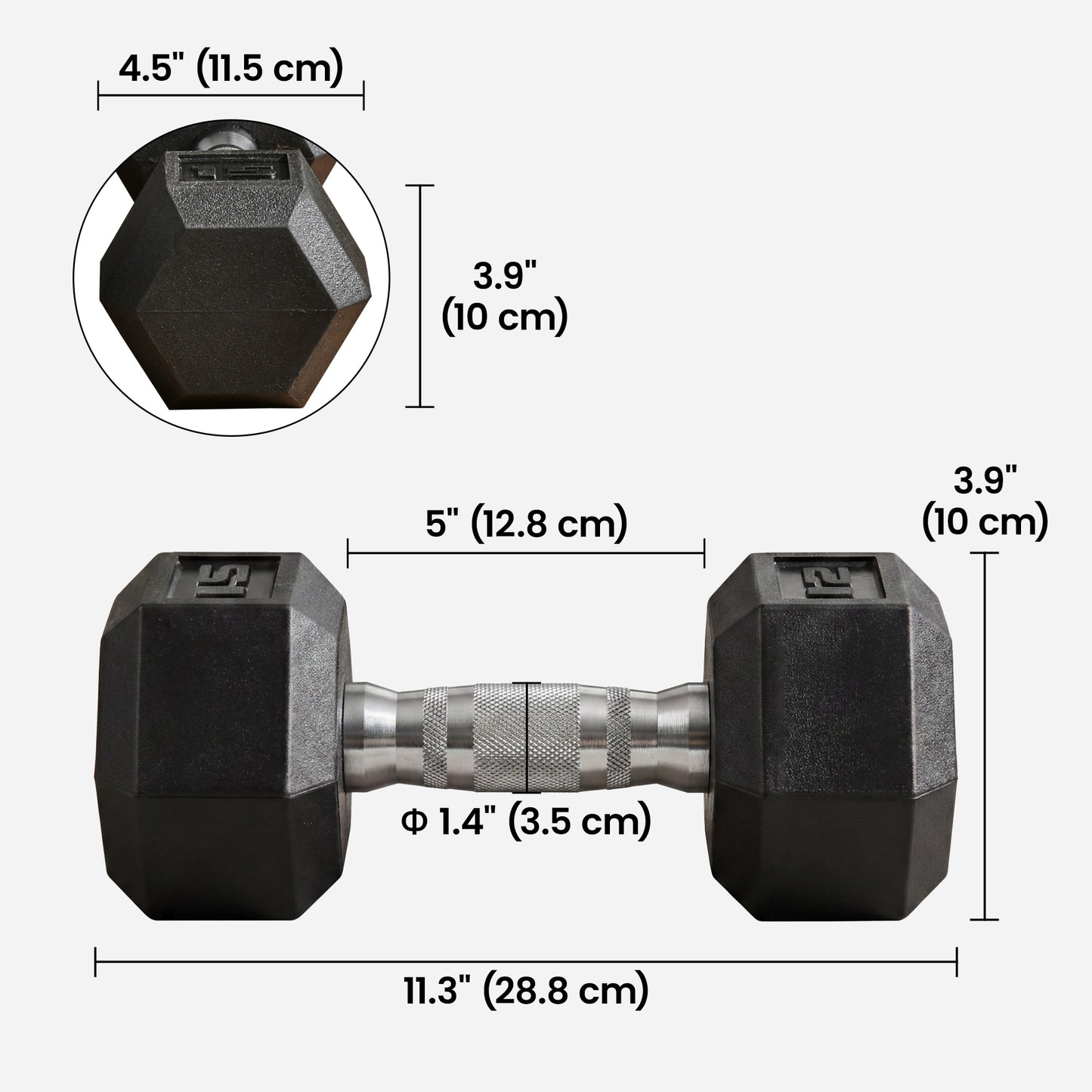 Haltères hexagonaux en caoutchouc 15 lb — paire