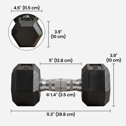 Haltères hexagonaux en caoutchouc 15 lb — paire
