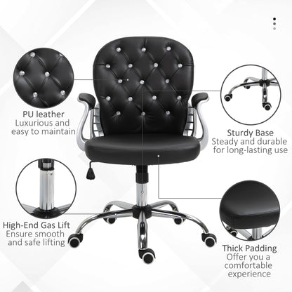 Chaise de bureau capitonnée cuir synthétique cristaux décoratifs