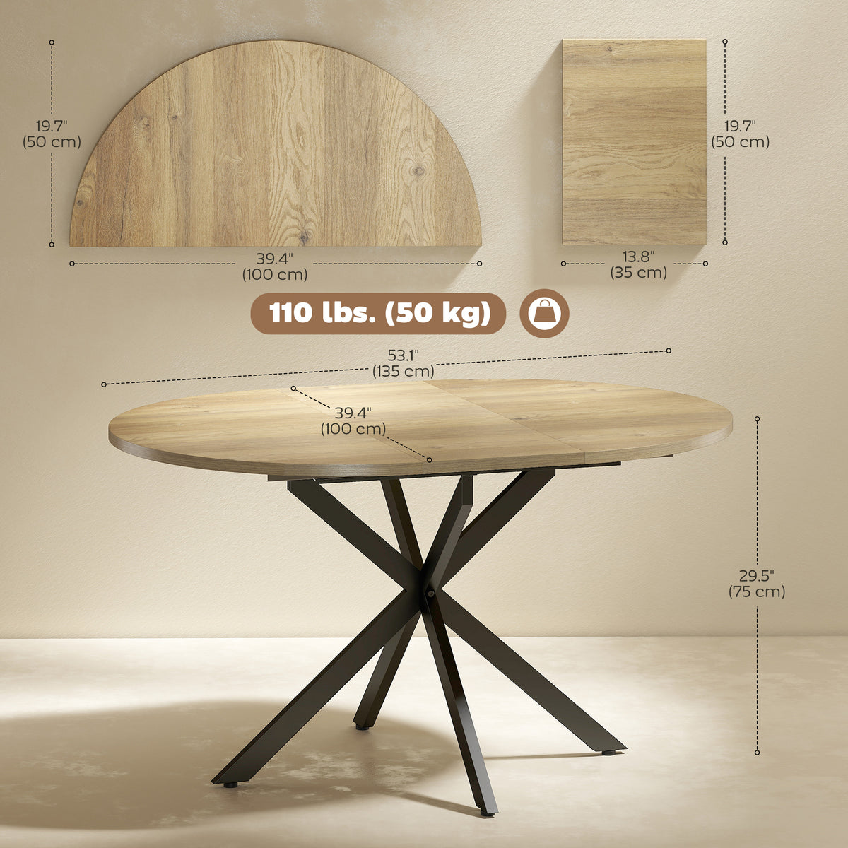 Table à manger extensible industrielle