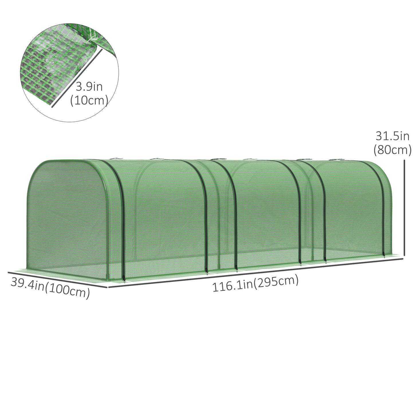 Serre tunnel portable 396 x 91 x 76 cm avec 4 portes