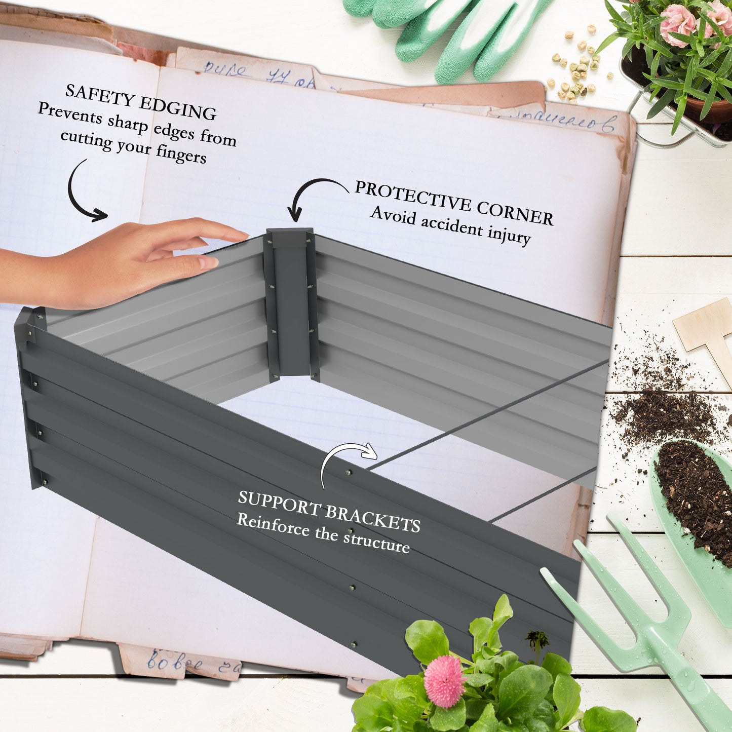 Bac surélevé galvanisé 8'x2'x1' pour jardin