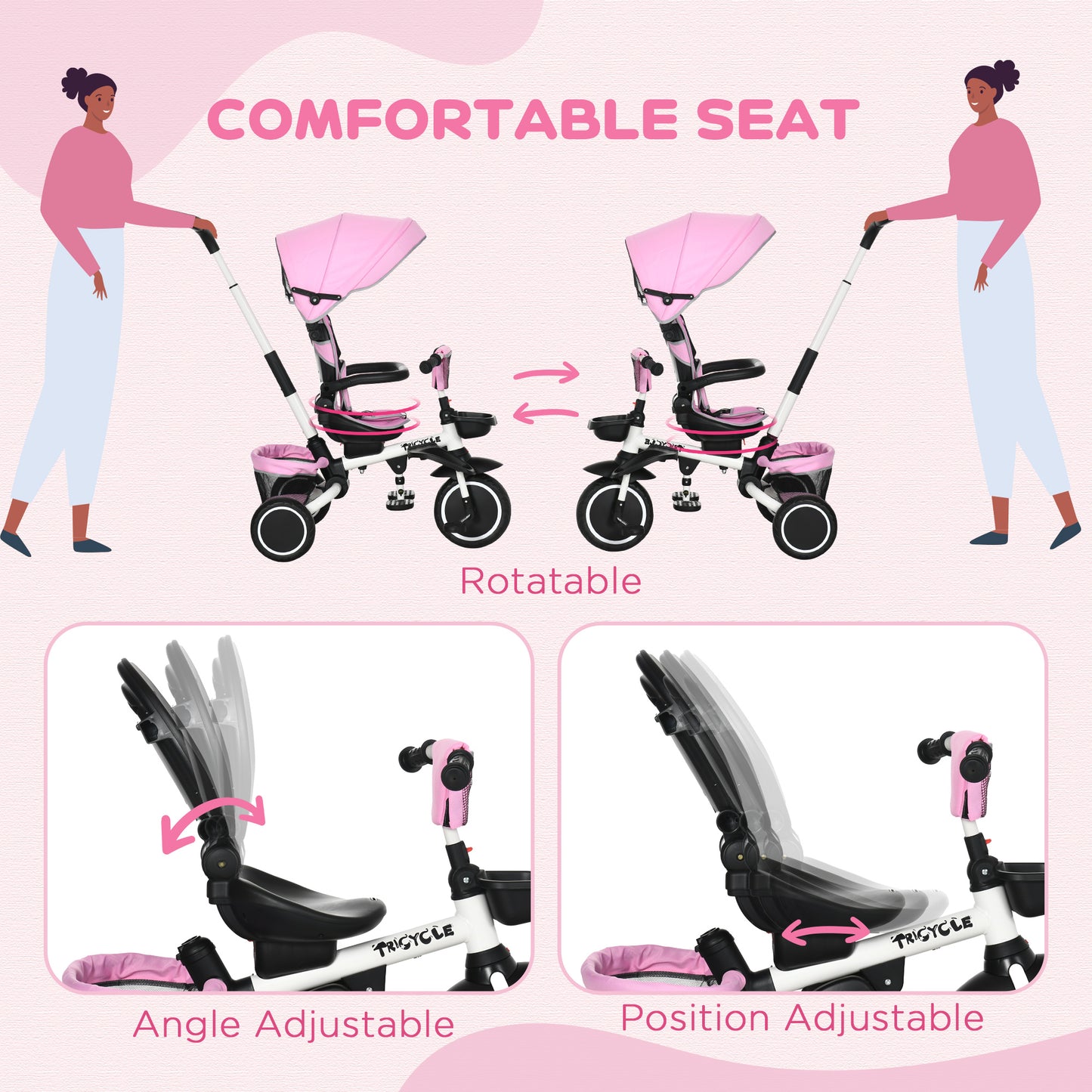 Tricycle évolutif 6-en-1 convertible poussette vélo enfant