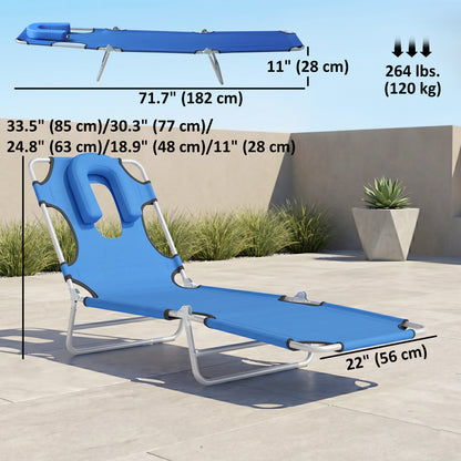 Chaise longue pliante 5 positions avec trou visage