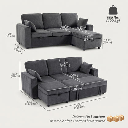 Causeuse modulaire convertible avec ottoman — gris