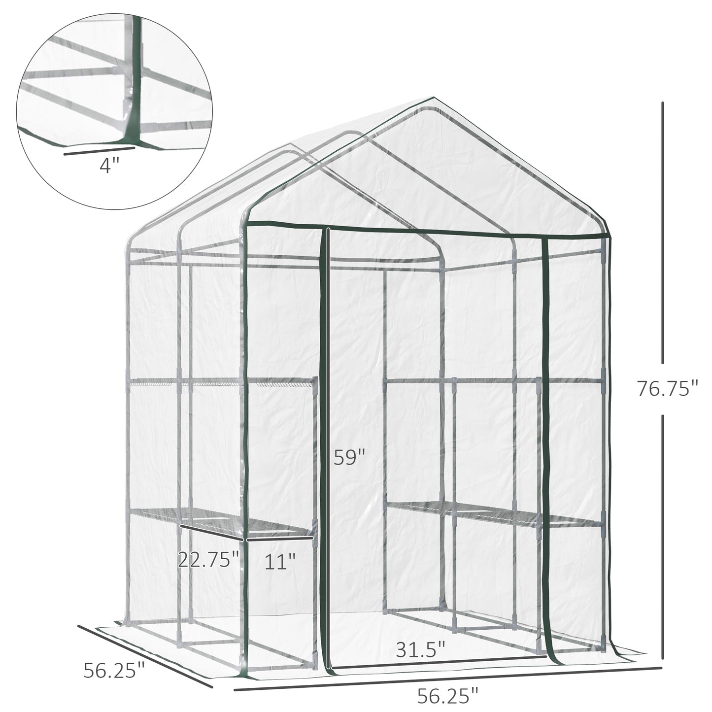  143x143x195cm Portable Greenhouse - 8 Shelves