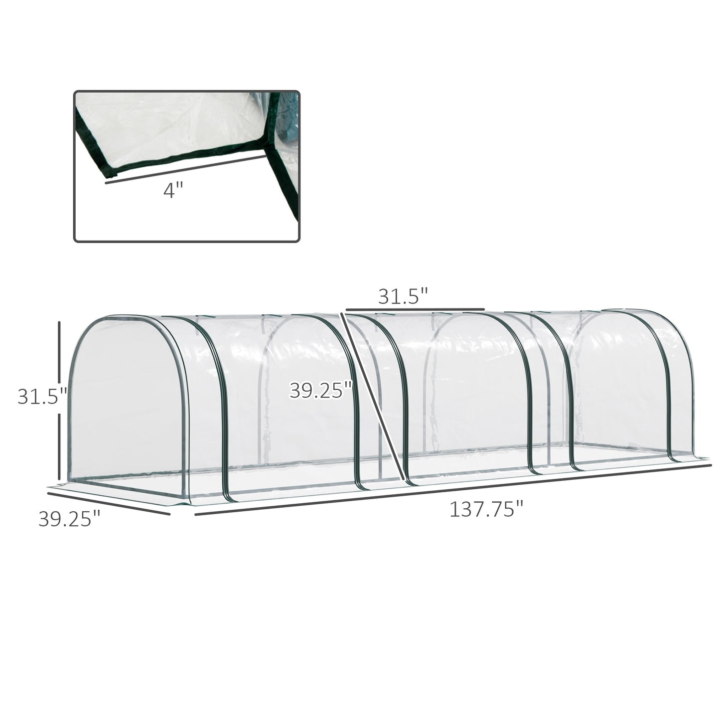 Serre tunnel portable 396 x 91 x 76 cm avec 4 portes