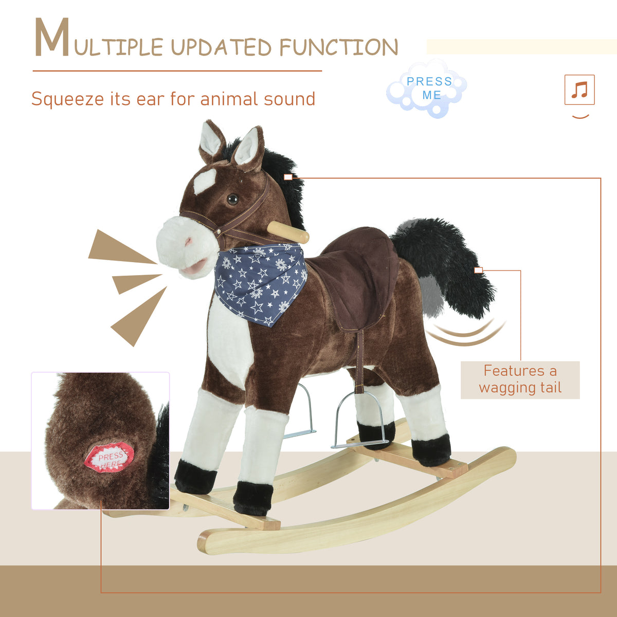 Cheval à bascule en peluche pour enfants son réaliste