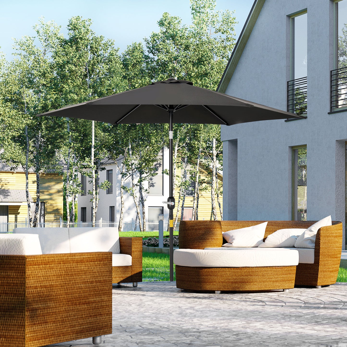 Parasol de patio rond 8.5 pieds avec manivelle
