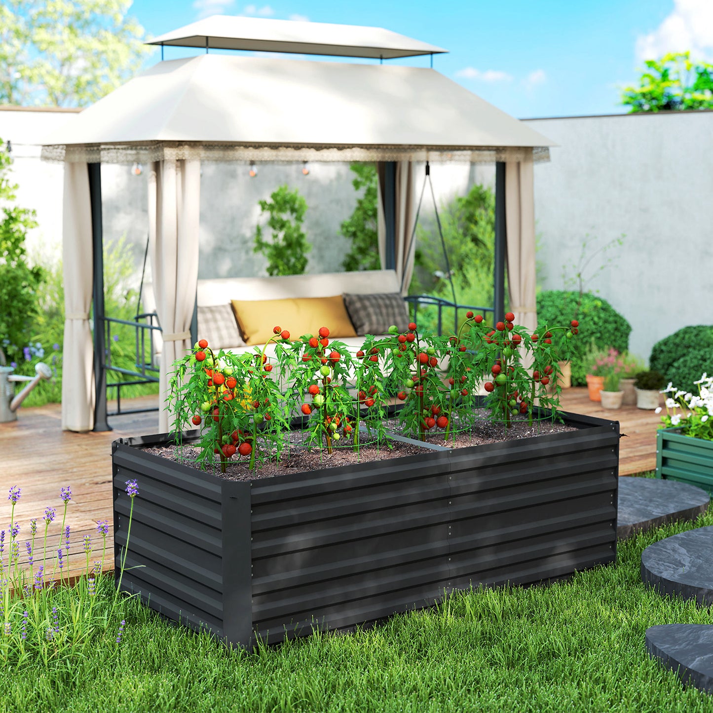 Jardinière surélevée acier galvanisé avec tiges renforcées 180cm