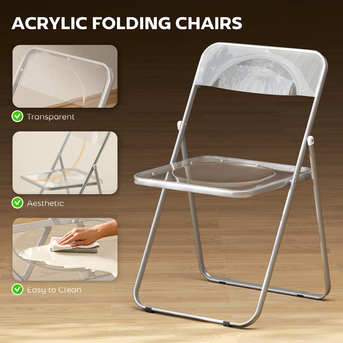 Chaises pliantes acrylique transparentes — Lot de 4