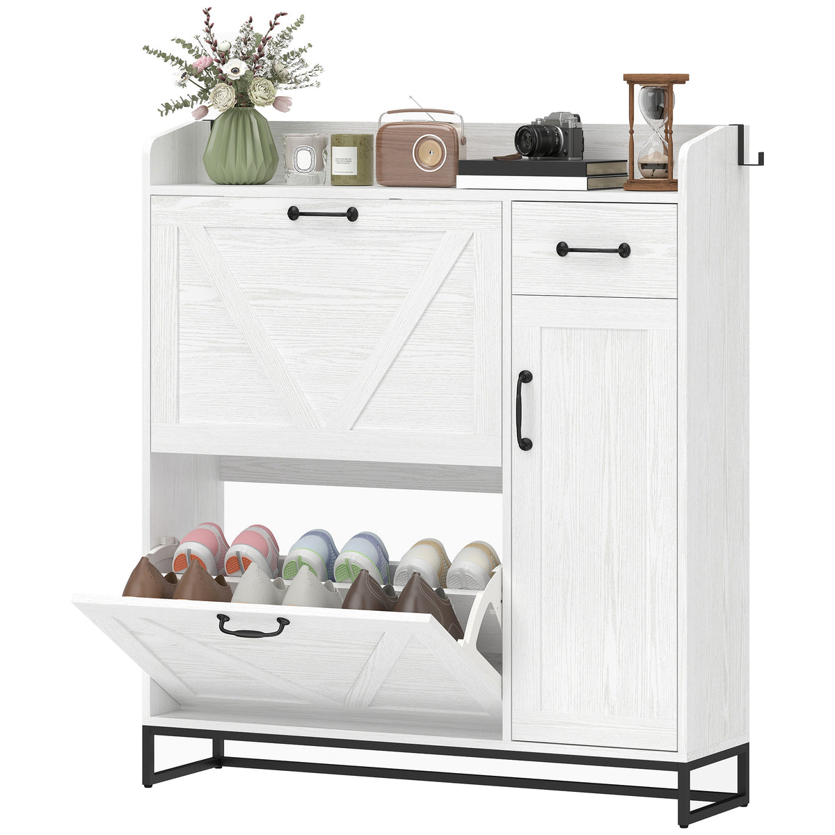 Armoire à chaussures style fermette avec rangement latéral
