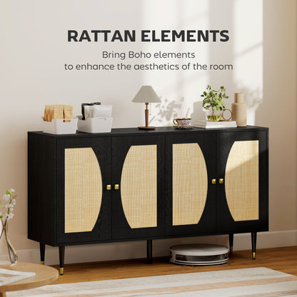 Buffet de rangement style bohème en rotin 140 x 38 x 79 cm