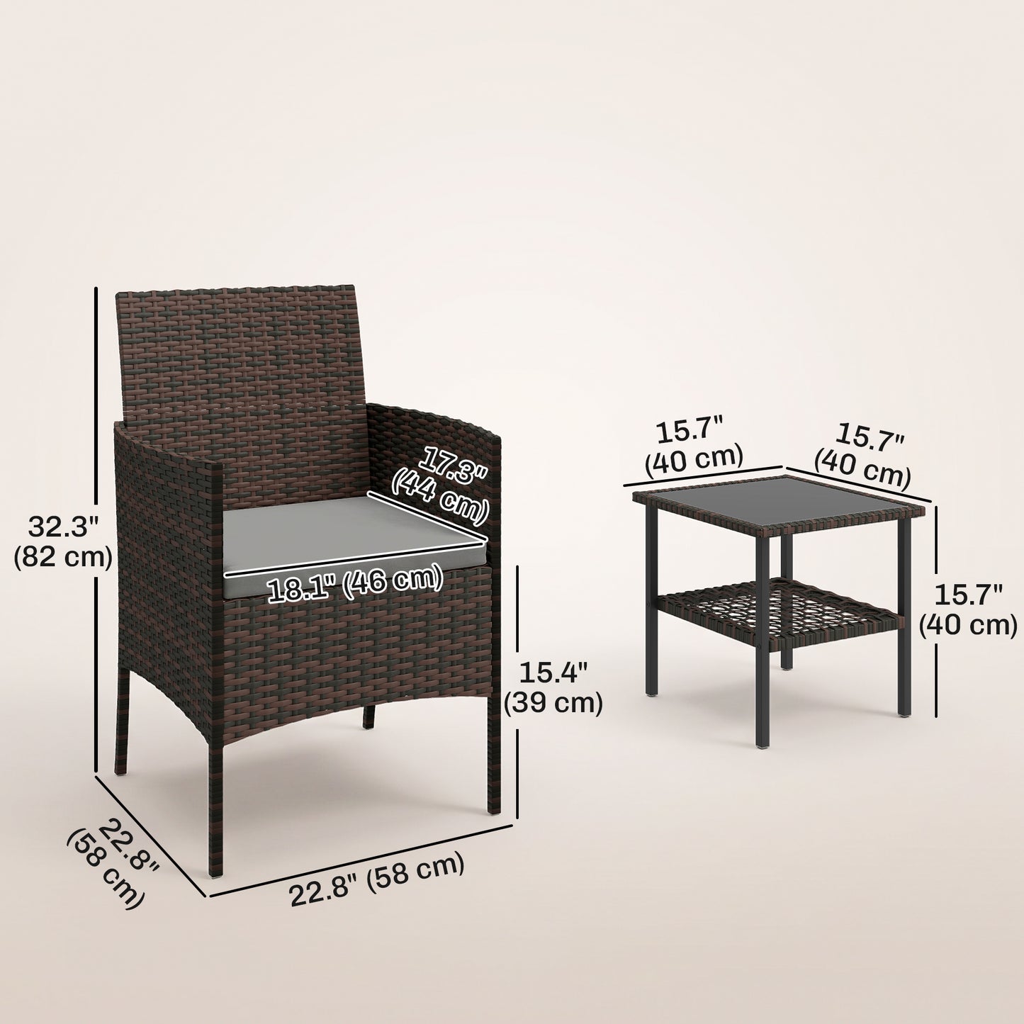 Ensemble bistrot 3 pièces rotin avec table verre — kaki