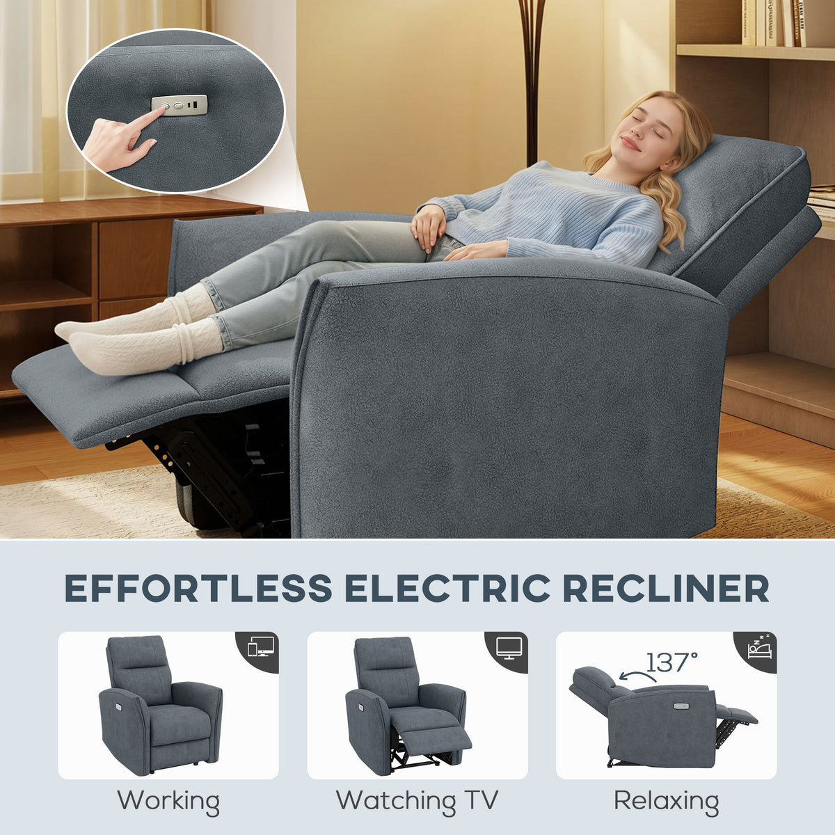 Fauteuil inclinable électrique en tissu simili-cuir