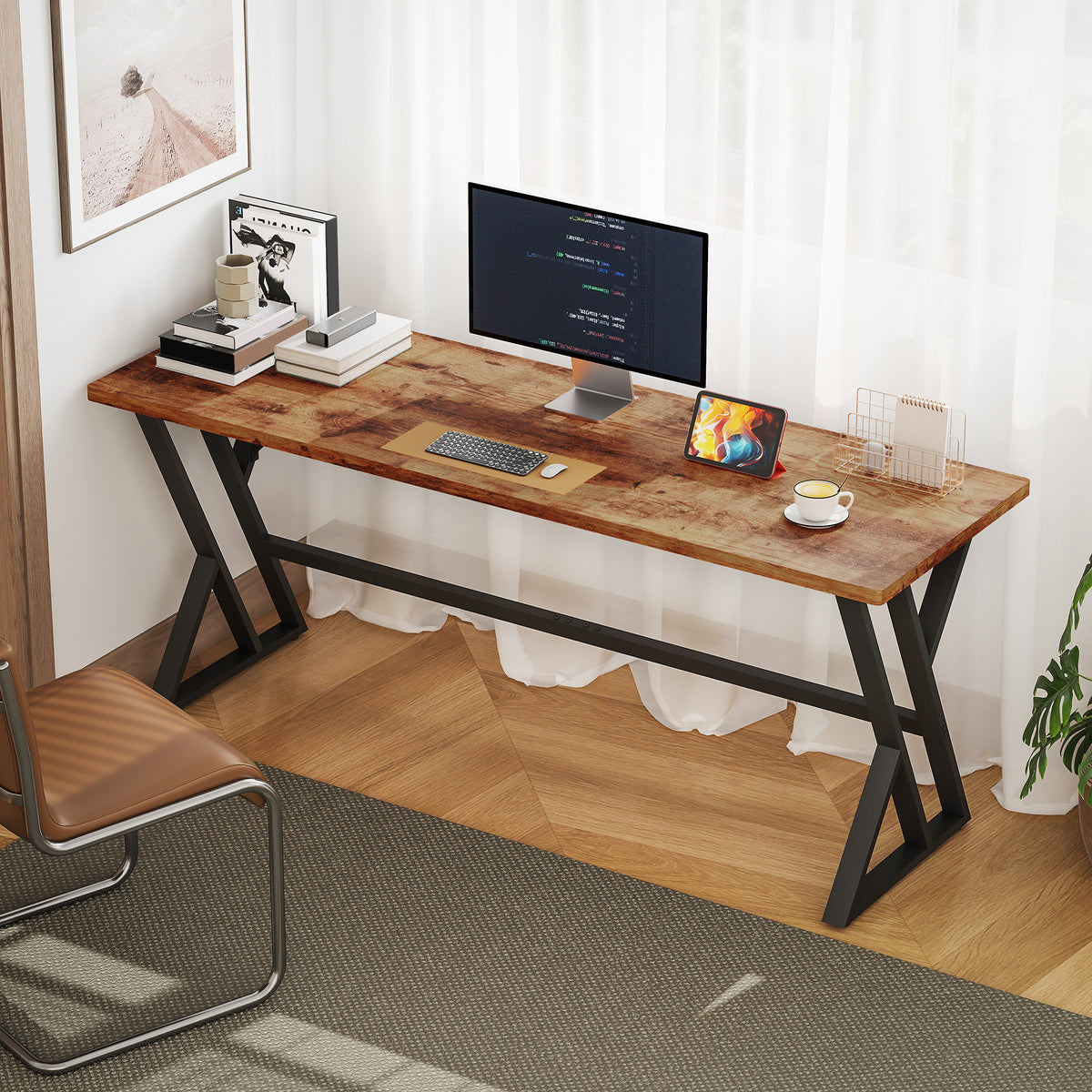 Bureau d'ordinateur industriel style rustique