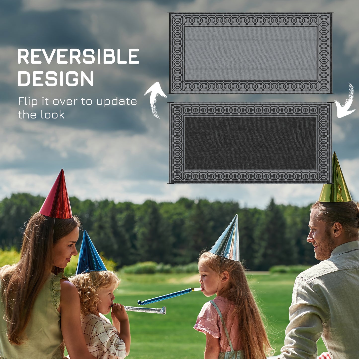 Tapis extérieur portable réversible 274 x 549 cm — noir