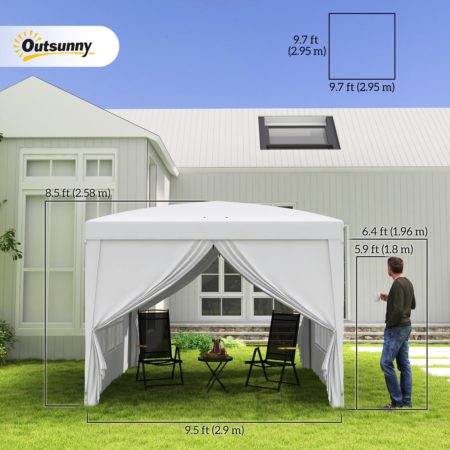 Tente Popup Extérieure 3m x 3m Gazebo Mariage — Blanc