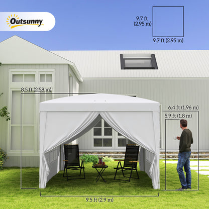 Tente Popup Extérieure 3m x 3m Gazebo Mariage — Blanc