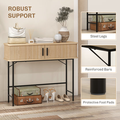 Console mi-siècle avec portes tambour et rangement