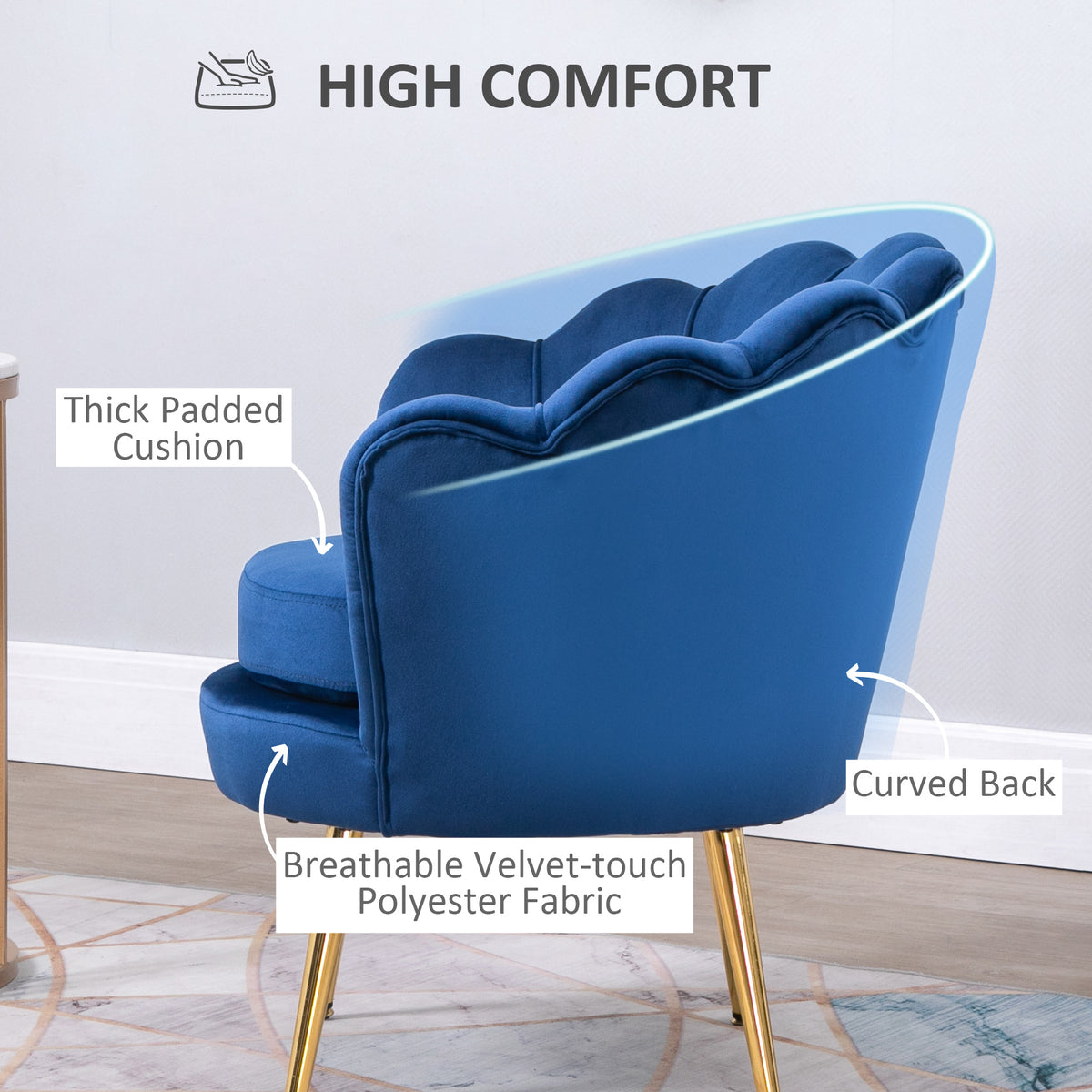 Fauteuil d'appoint en velours pattes métalliques