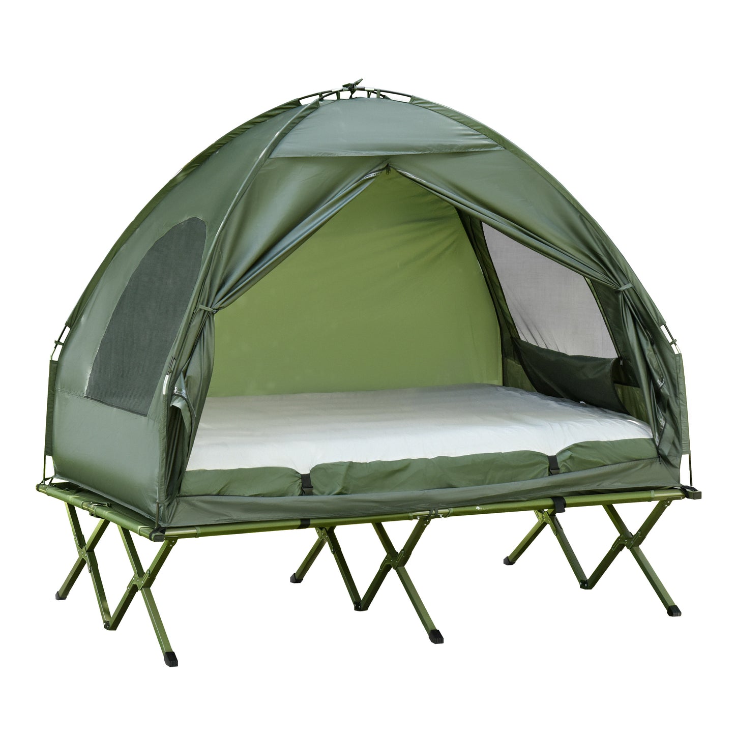 Ensemble camping tente-lit surélevé 2 personnes avec matelas