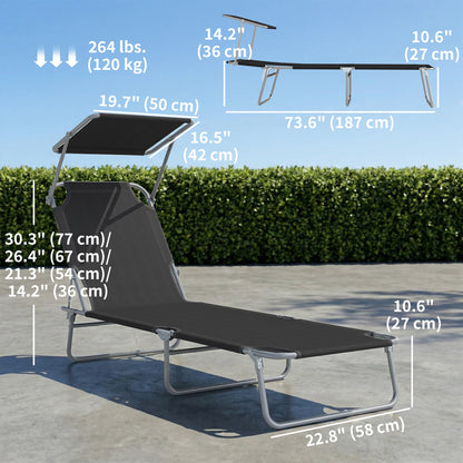 Chaise longue pliante avec auvent réglable