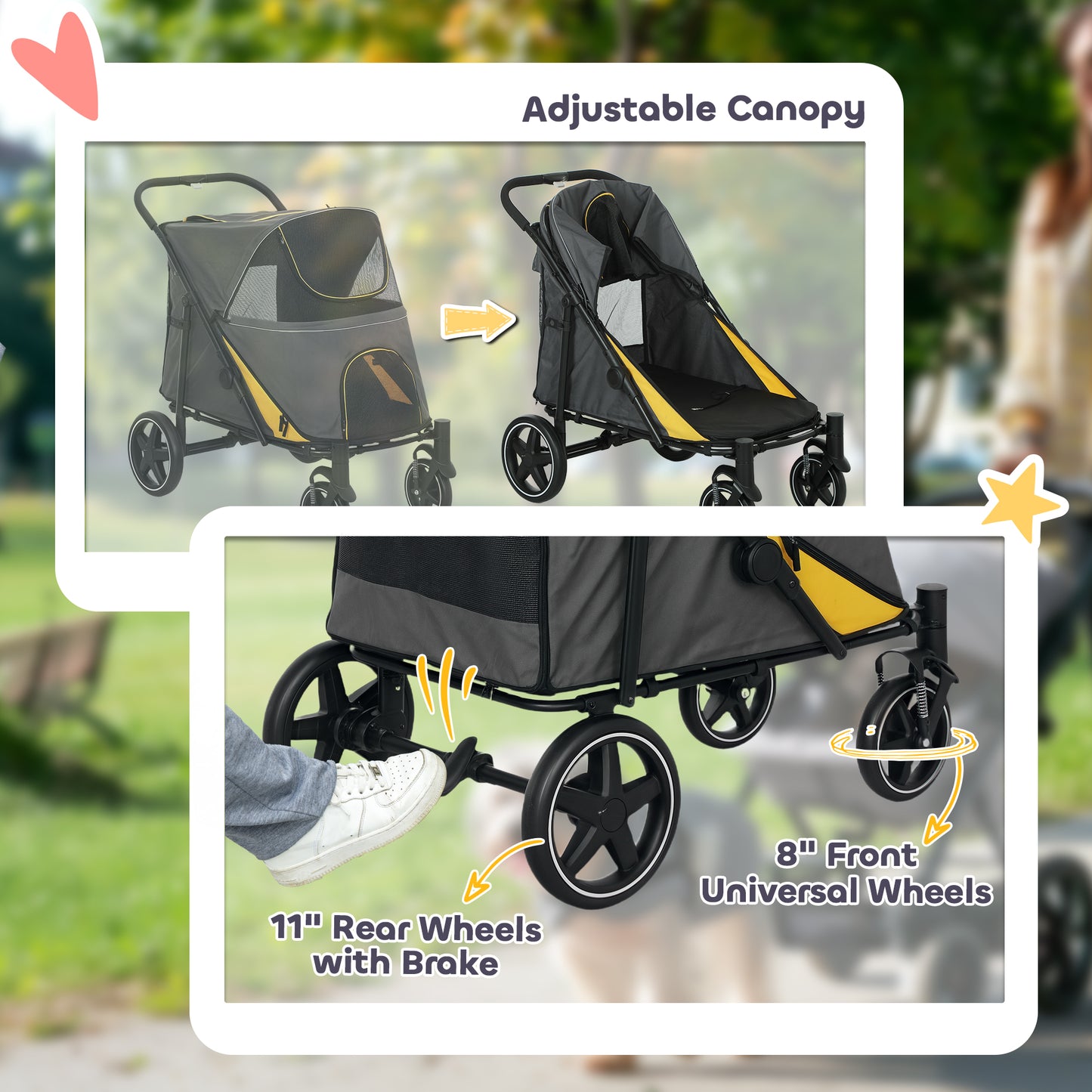 Poussette pliable pour animaux roues universelles amortisseurs